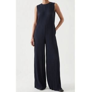 COS Black Plisse Pleated Wide Leg Sleeveless Zip Jumpsuit Capsule Size L